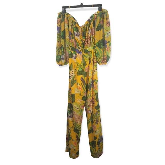Miss Avenue Jungle Jumpsuit Off Shoulder Open Back Self Tie Belt size Small - Picture 16 of 16